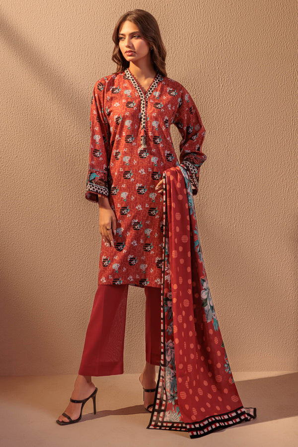 MAROON-DOUBLE COTTON-3 PIECE (WS6243P13) BIN35 R10